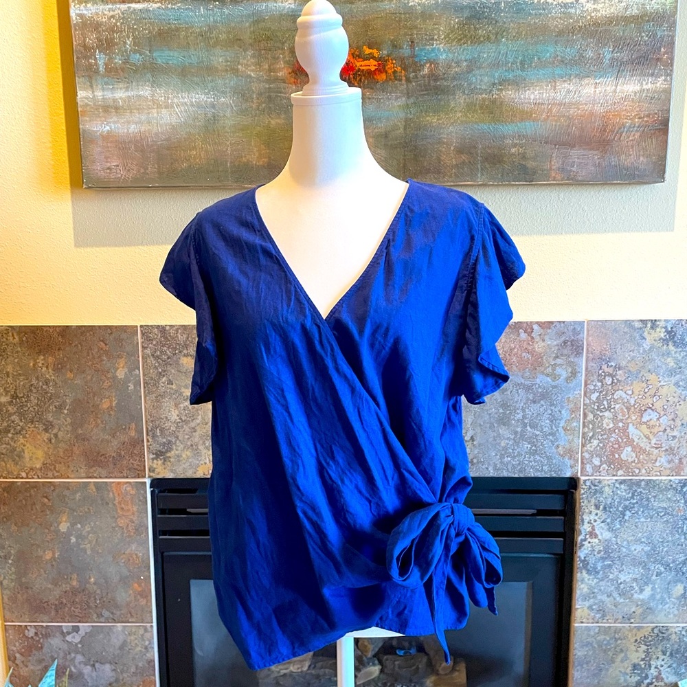 Ann Taylor Blue V-neck Wrap Top
